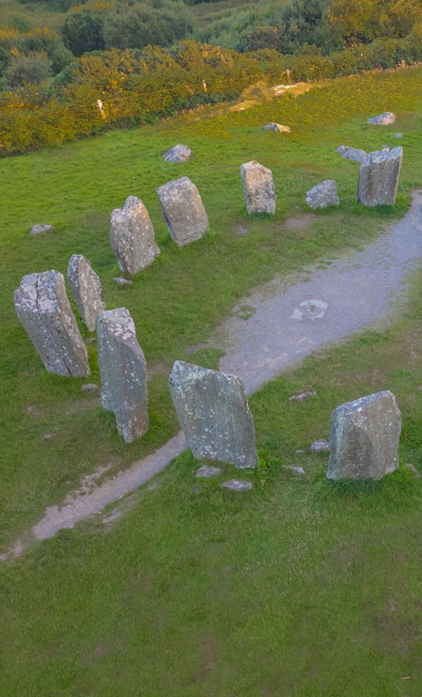 Drone shot cropped-in on stone circle
